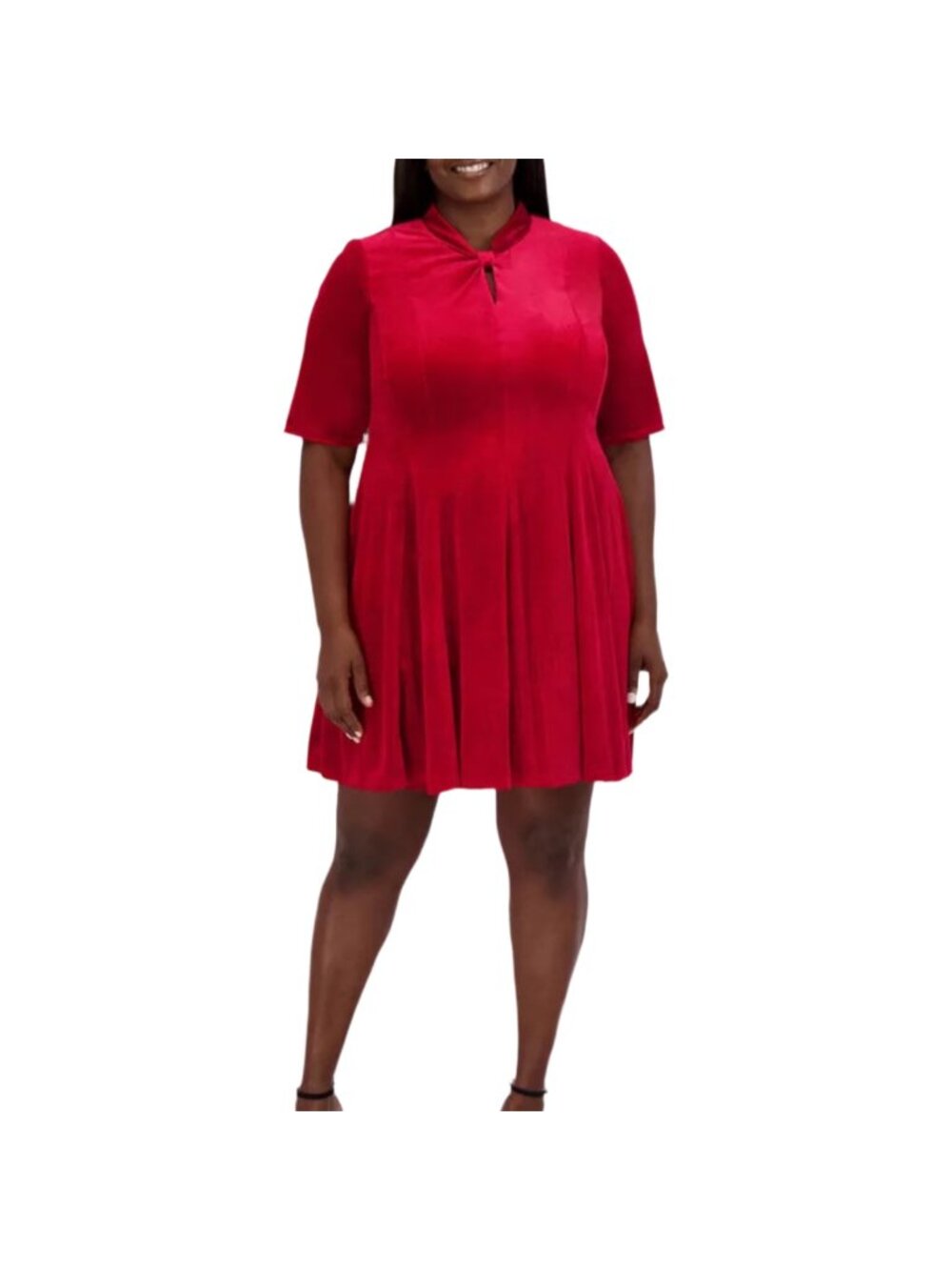 Robbie Bee Sheath Dress Women's 1X Red Velvet Keyhole Fit Flare Holiday Glam